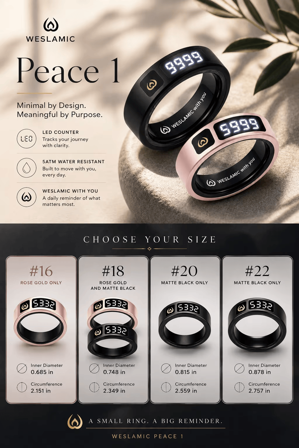 SUKUN Hidayah — Matte Black ও Rose Gold রঙ